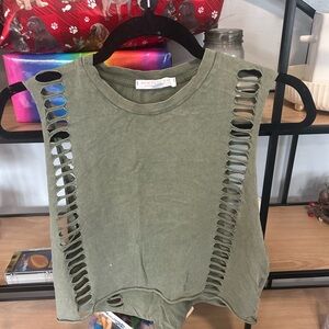 Olive Green Cutout Crop Top